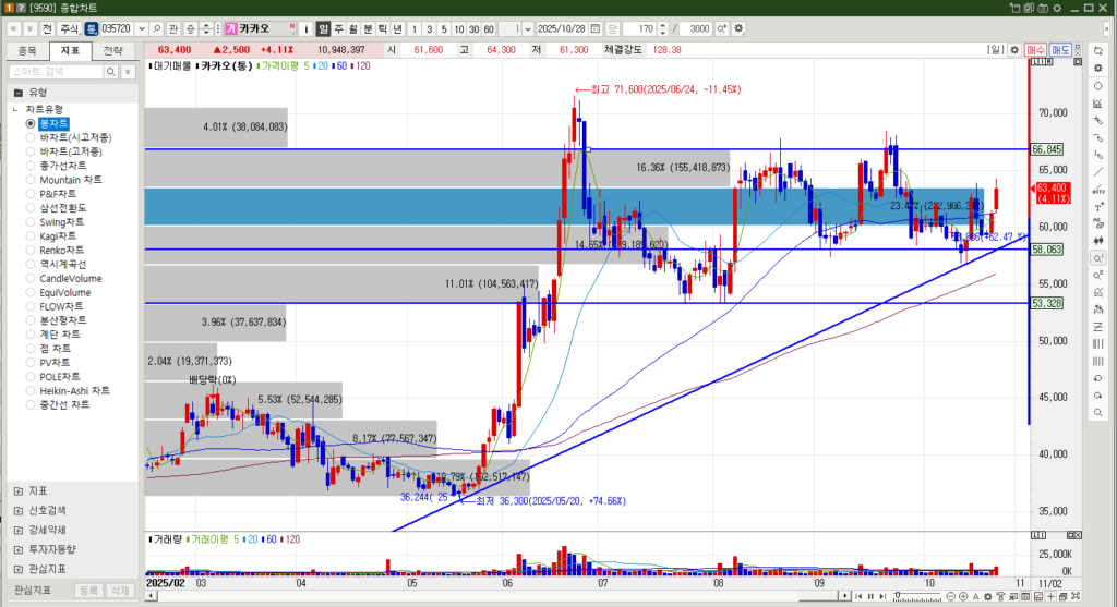 카카오 주가 일봉차트