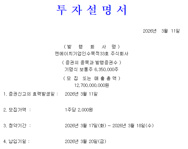 엔에이치스팩33호 공모가