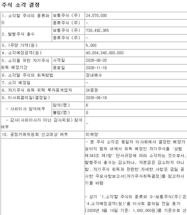 SK하이닉스 자사주 소각 공시
